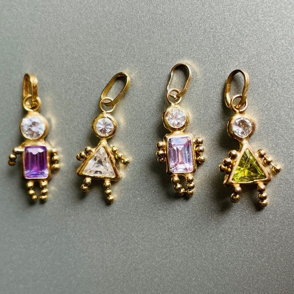 14K 10k Gold Birthstone Girl Boy Charm Pendant Amethyst Peridot